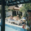 IDN Bali 1990OCT03 WRLFC WGT 025  Coxy and Uncle Arthur catching some rays as Powelly looks on. : 1990, 1990 World Grog Tour, Asia, Bali, Indonesia, October, Rugby League, Wests Rugby League Football Club